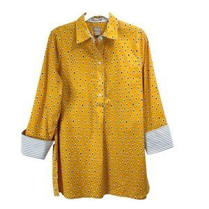 Chicos No Iron Button Back Diamond Tunic shirt top Size S 4-6 marigold mustard y